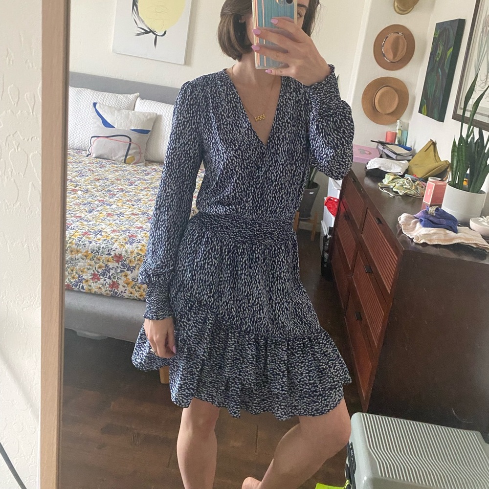 Michael Kors Knee Length Mini Navy White Dress